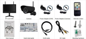 9 Zoll HD Überwachungskamera Set Lieferumfang
